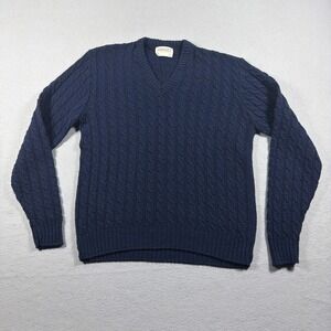 Vintage Lord Jeff Sweater Men Large Cable Knit Blue V Neck Orlon Acrylic USA